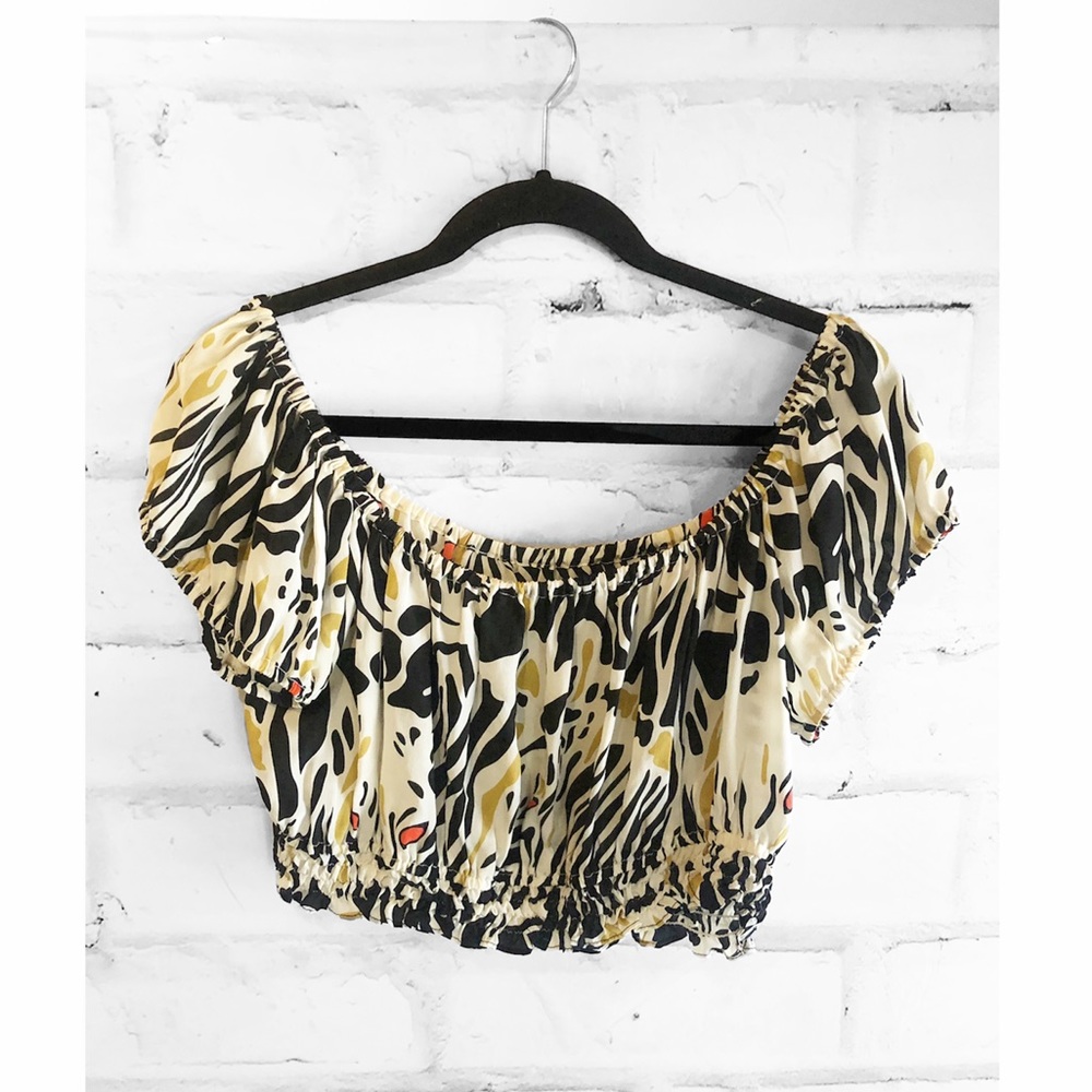 sass & bide Multicolor Pattern 100% Silk Ruffled Sleeve Crop Top